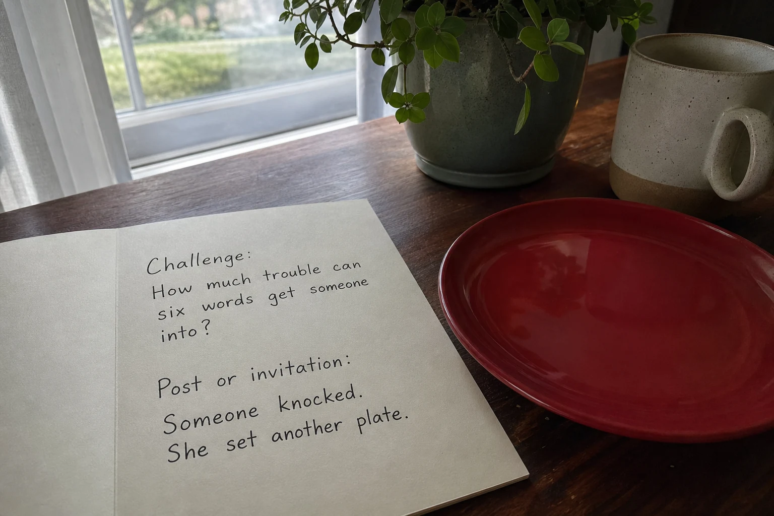 Shared version of Six words, and someone at the door