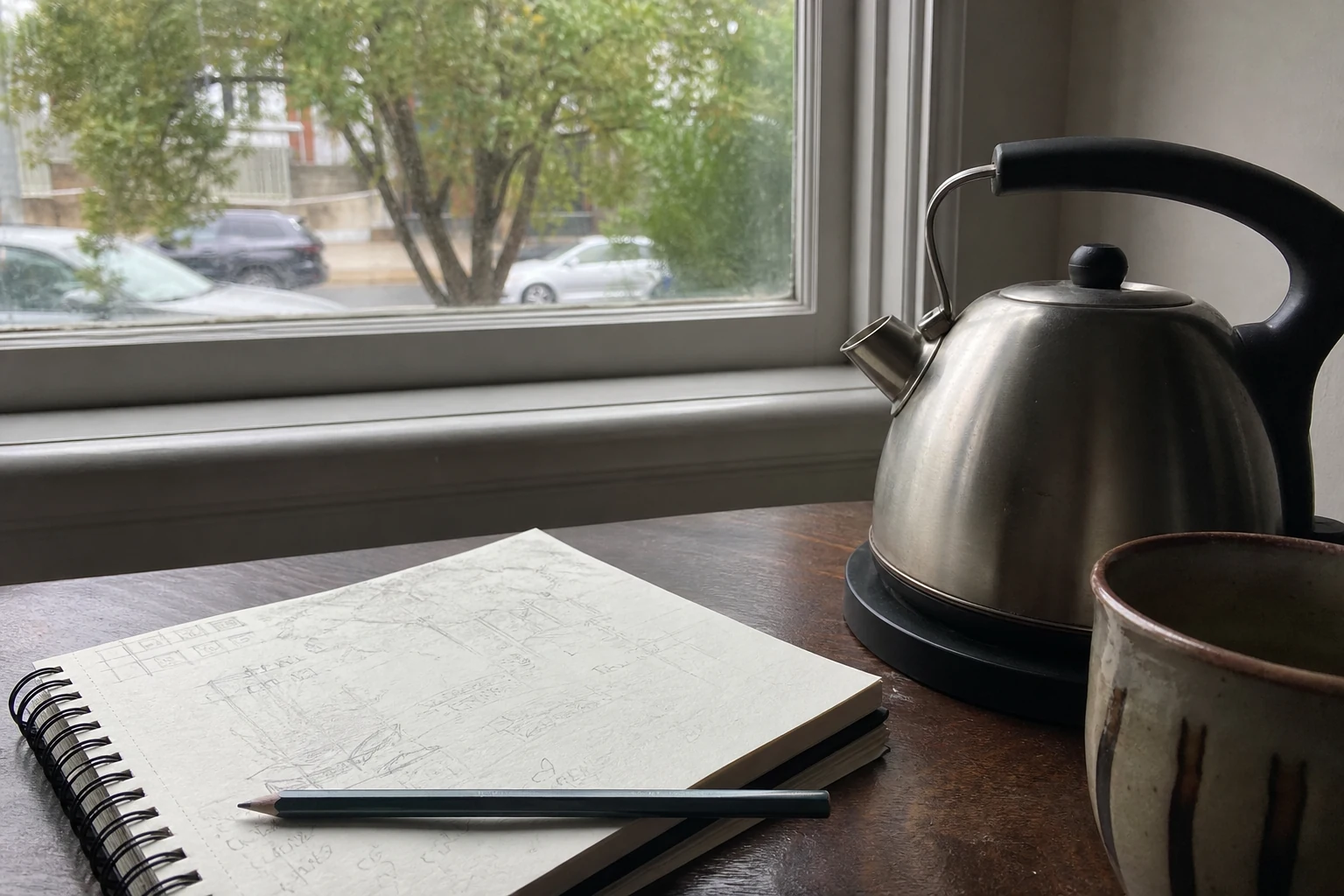 Shared version of Pencil, kettle, traffic outside